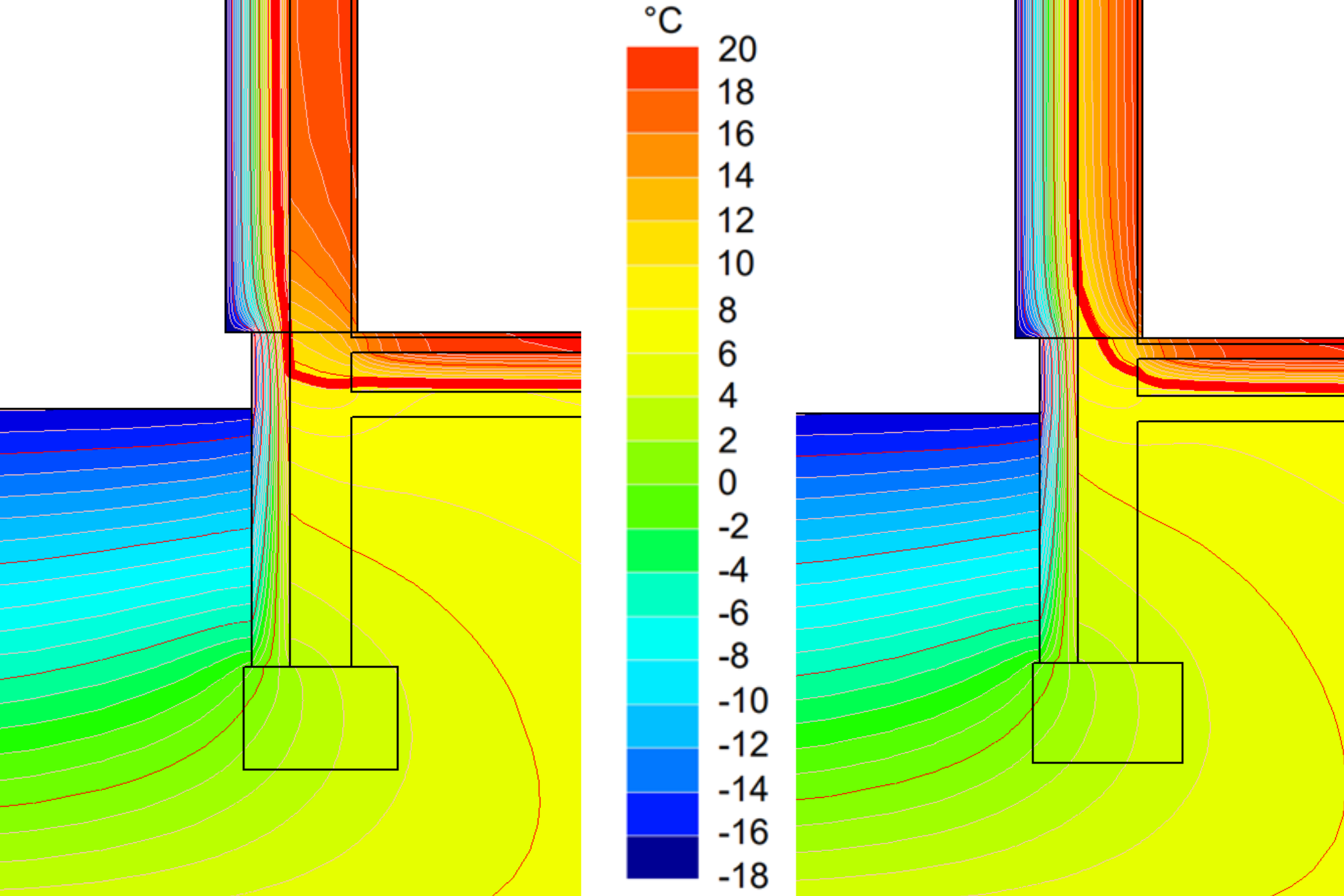Rozkład temperatur w dwóch wariantach fundamentu