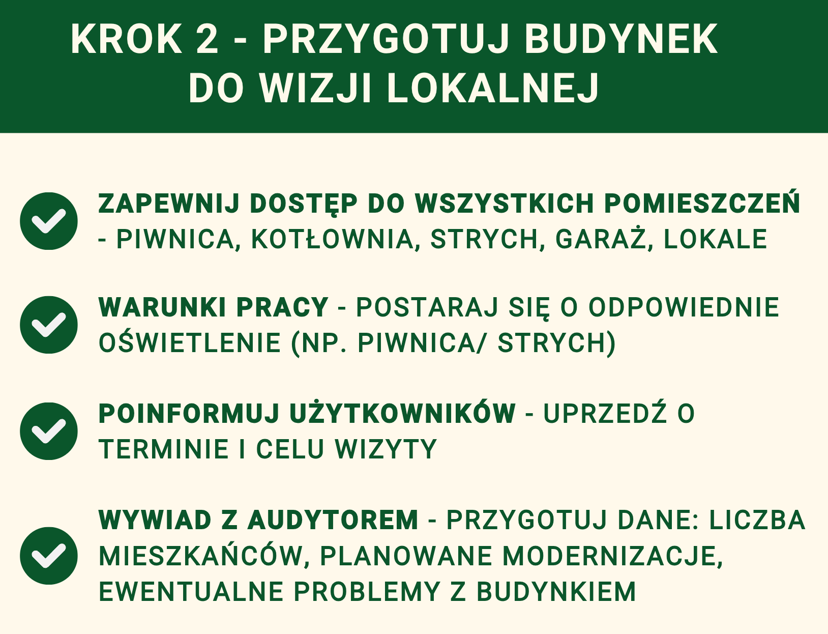 Krok 2 - przygotuj budynek do wizji lokalnej